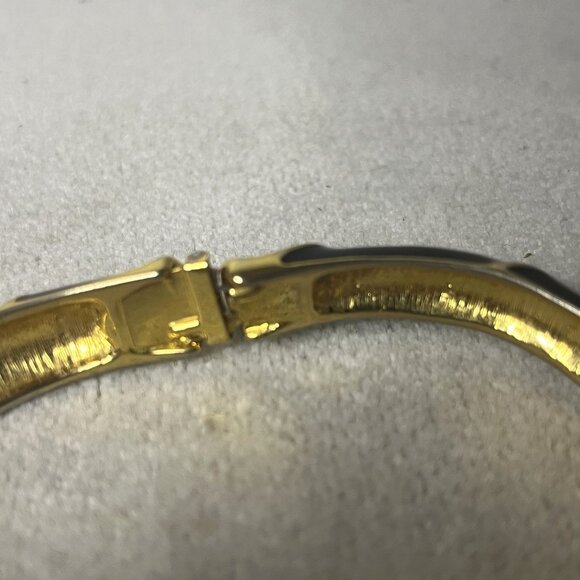 Vintage Kenneth Jay Lane Black and Gold Enamel, Rhinestone Clamper Bracelet - Picture 6 of 9